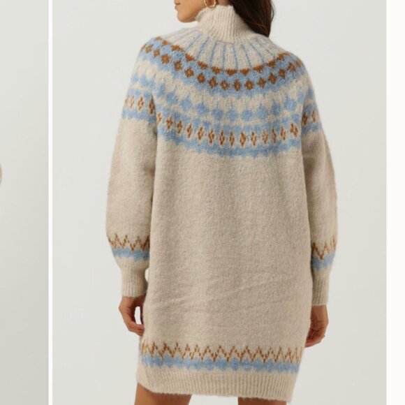 Y.A.S Wool Alpaca Yasista Long Sleeve Midi Knit Dress NWT White Blue Size Large - Picture 3 of 9